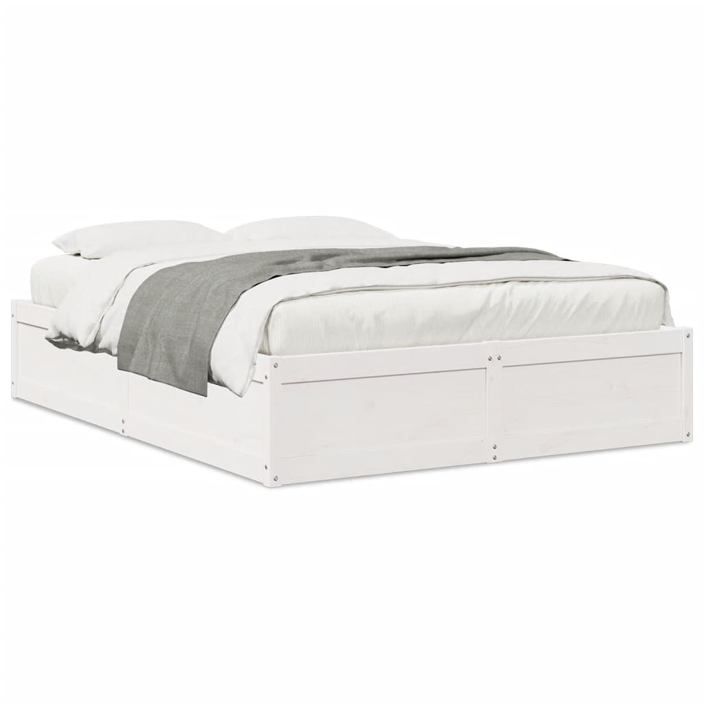 Cadre de lit sans matelas blanc 140x190 cm bois de pin massif - XIOS