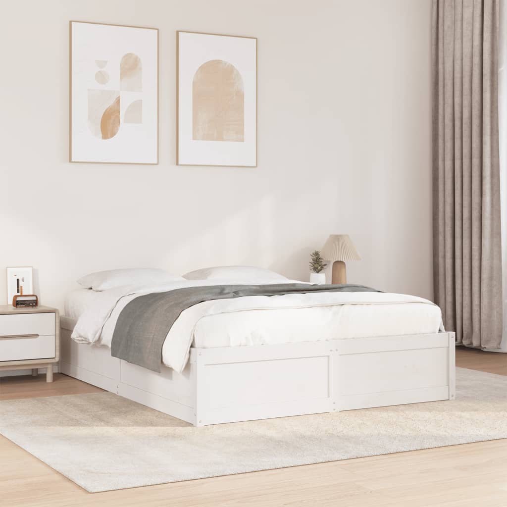 Cadre de lit sans matelas blanc 140x190 cm bois de pin massif - XIOS