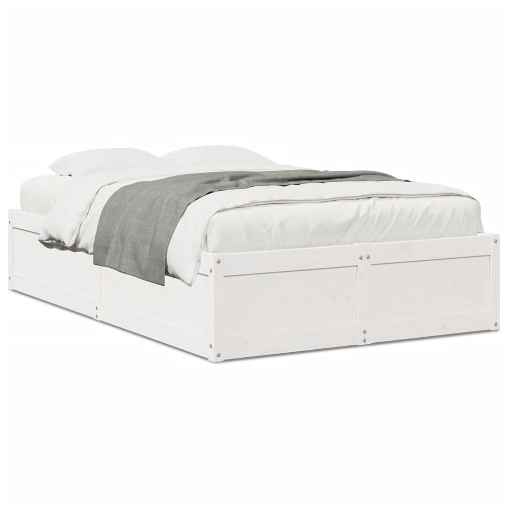 Cadre de lit sans matelas blanc 135x190 cm bois de pin massif - XIOS