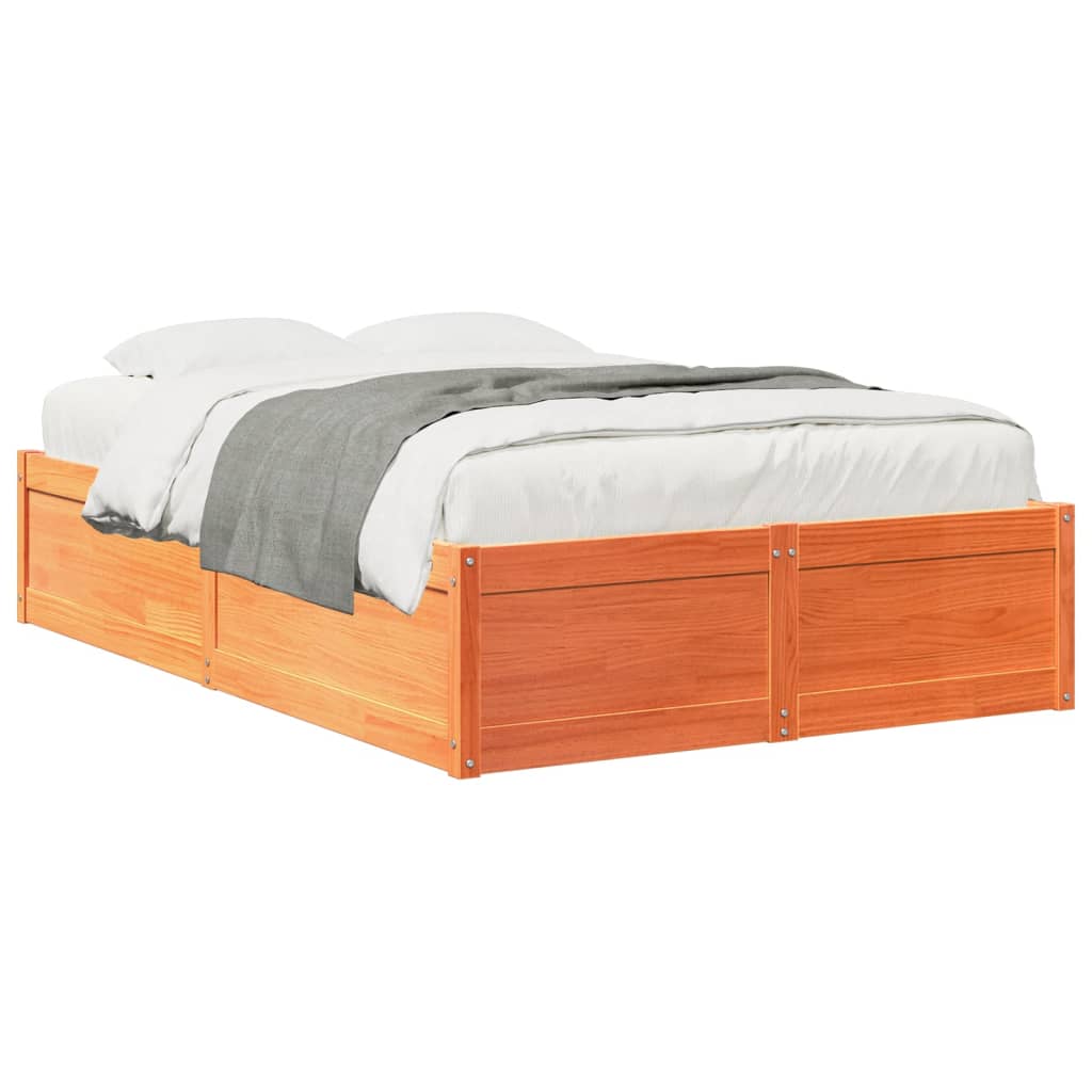 Cadre de lit sans matelas cire marron 120x190cm bois pin massif - XIOS