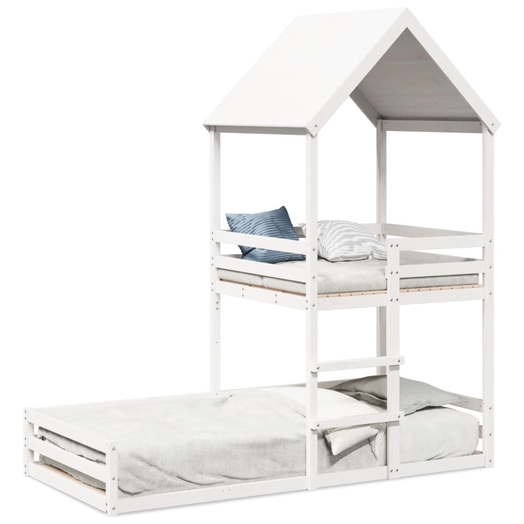 Lit superposé sans matelas blanc 90x200 cm bois de pin massif - XIOS