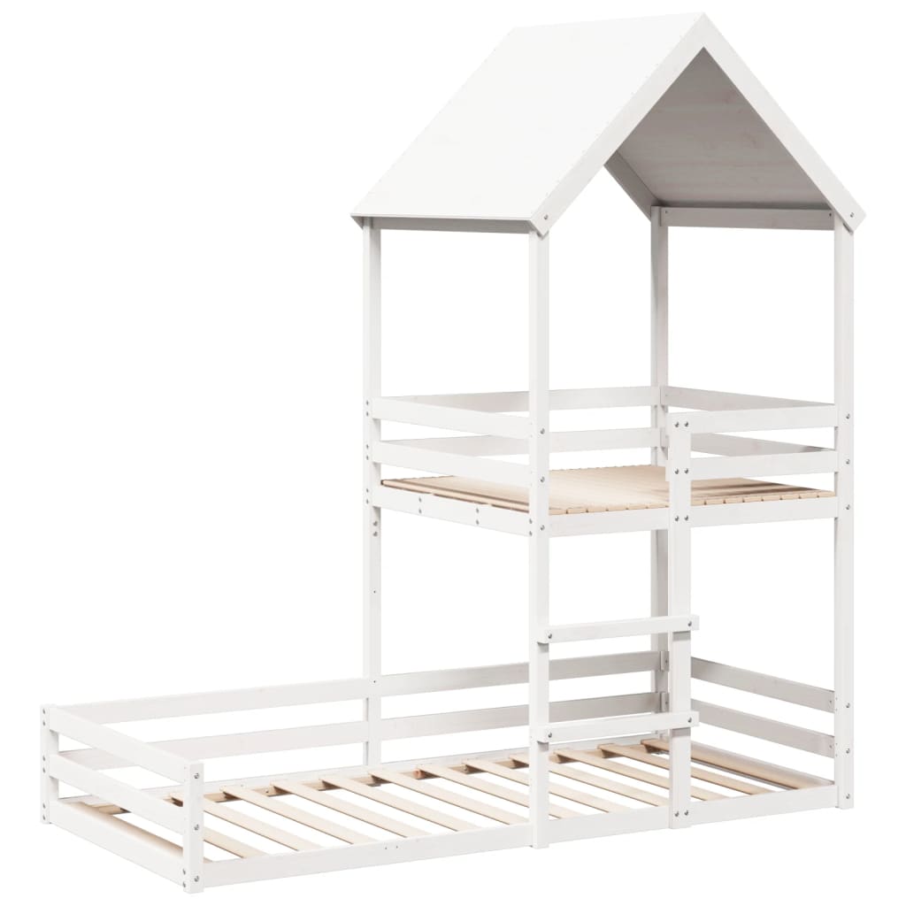 Lit superposé sans matelas blanc 90x200 cm bois de pin massif - XIOS