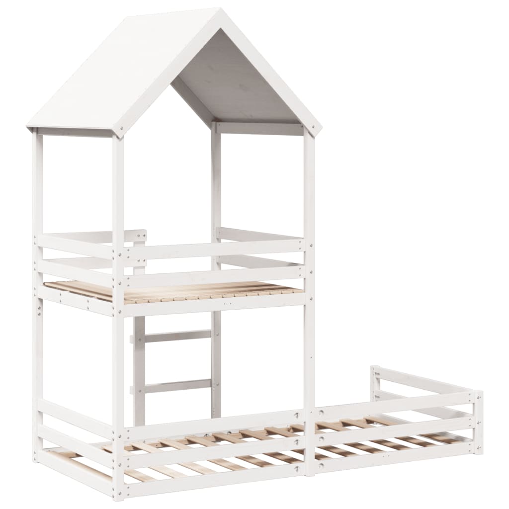 Lit superposé sans matelas blanc 90x200 cm bois de pin massif - XIOS
