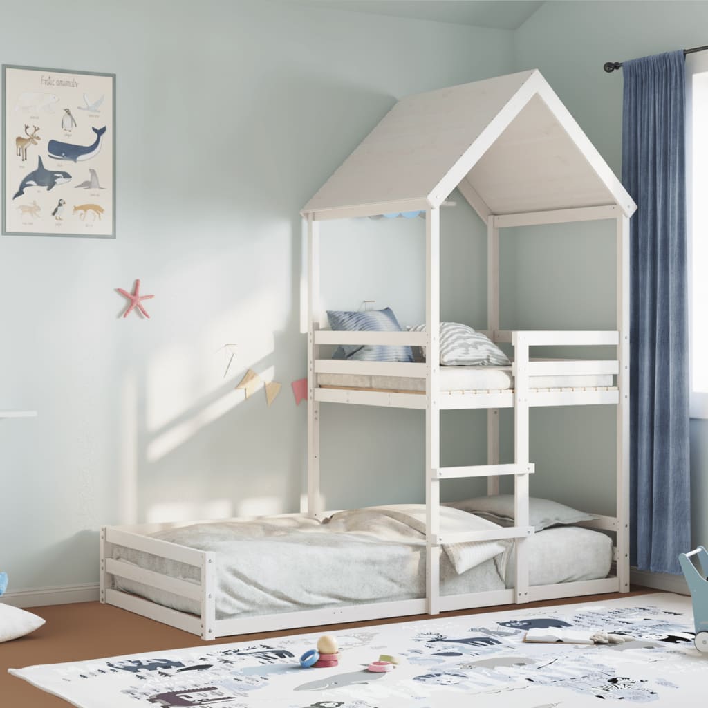 Lit superposé sans matelas blanc 90x200 cm bois de pin massif - XIOS