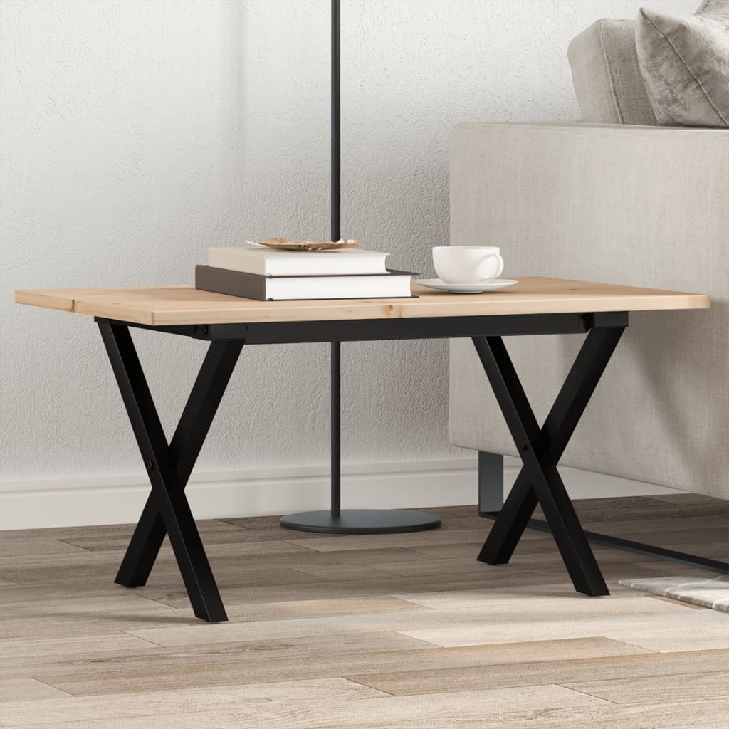 Table basse cadre en X 80x50x40 cm bois de pin massif et fonte - XIOS
