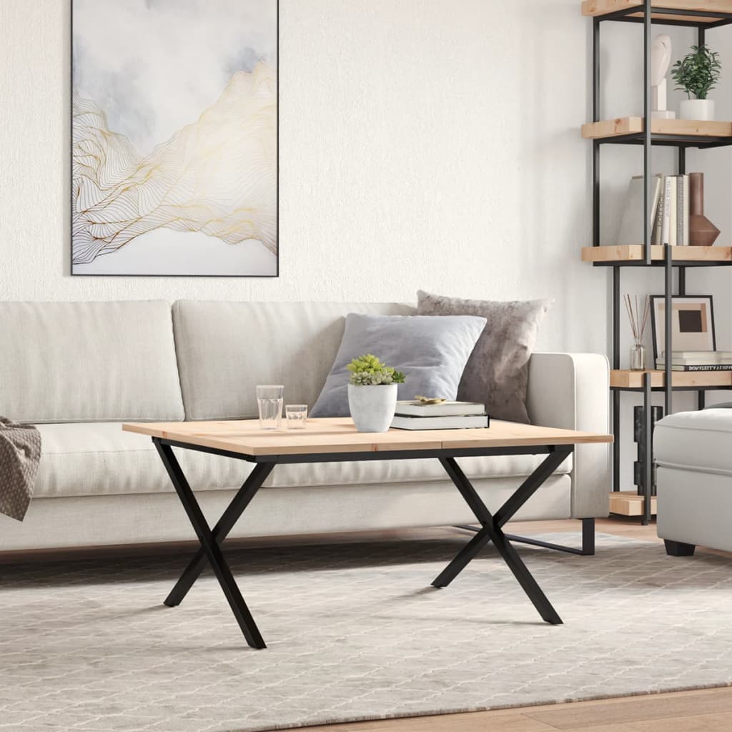 Table basse cadre en X 80x80x45 cm bois de pin massif et fonte - XIOS