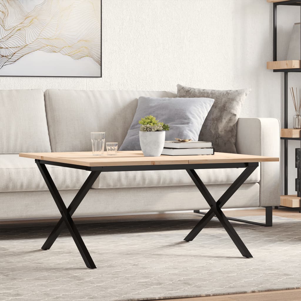 Table basse cadre en X 80x80x45 cm bois de pin massif et fonte - XIOS