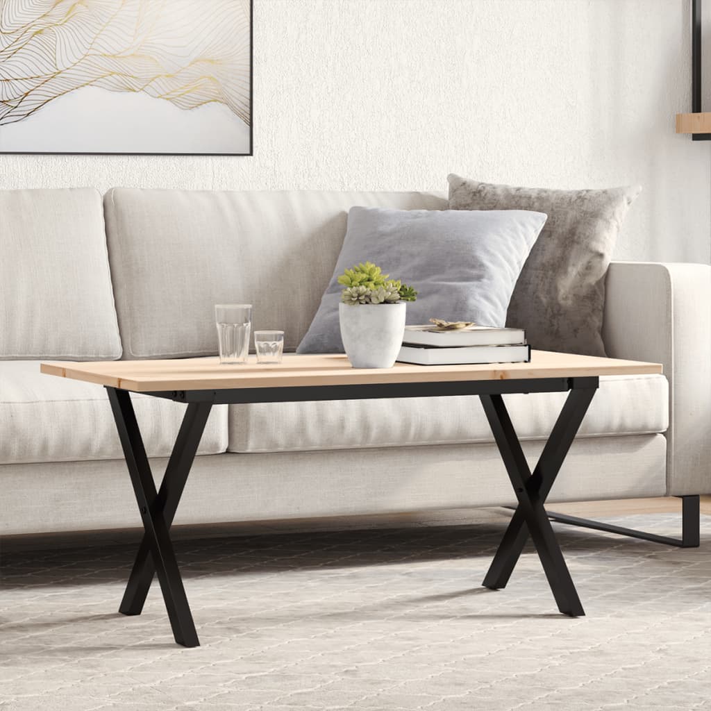 Table basse cadre en X 100x50x45 cm bois de pin massif et fonte - XIOS