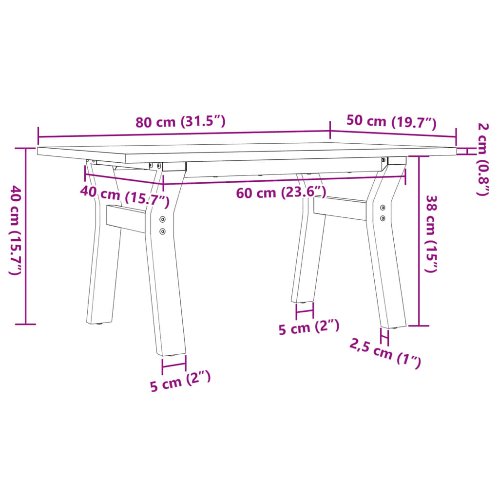 Table basse cadre en Y 80x50x40 cm bois de pin massif et fonte - XIOS