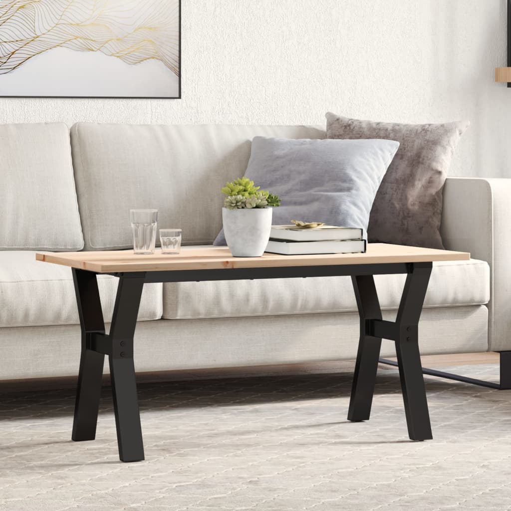 Table basse cadre en Y 100x50x45 cm bois de pin massif et fonte - XIOS