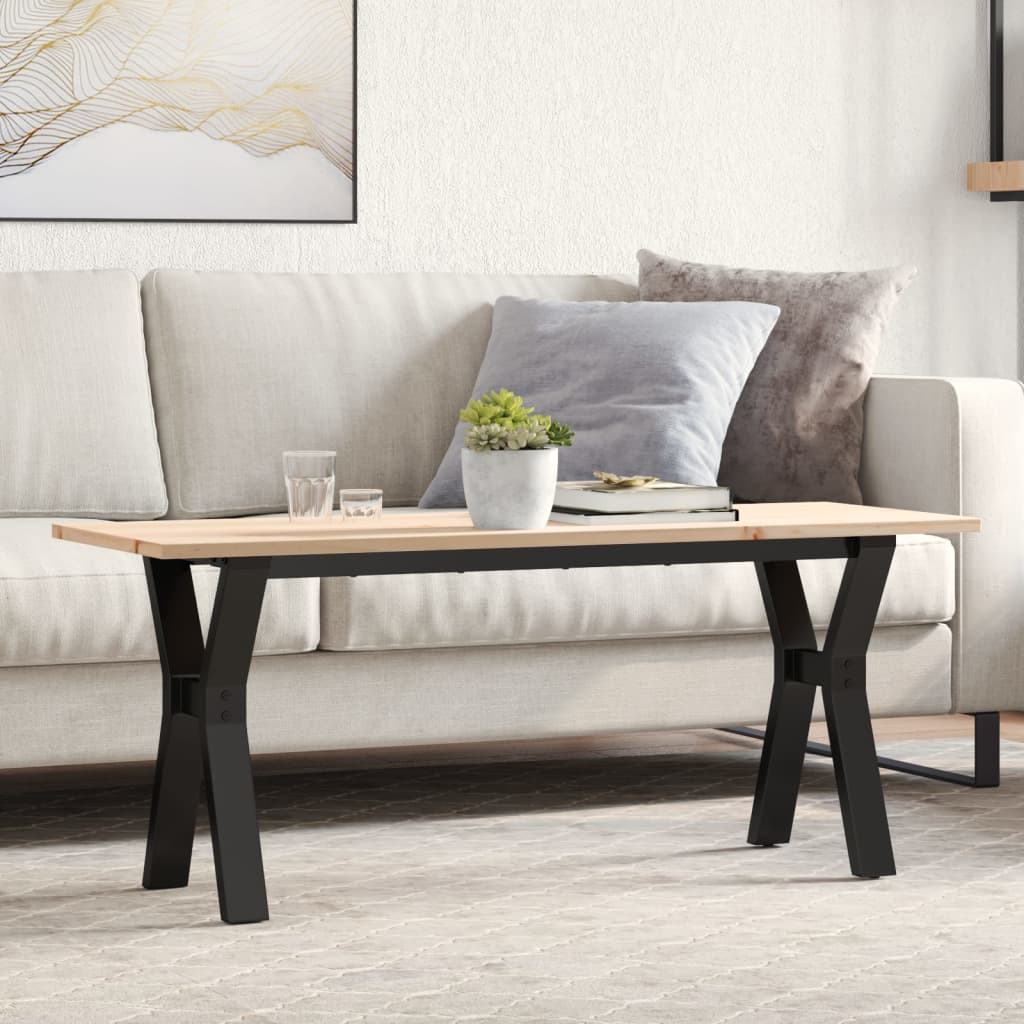 Table basse cadre en Y 110x40x45 cm bois de pin massif et fonte - XIOS