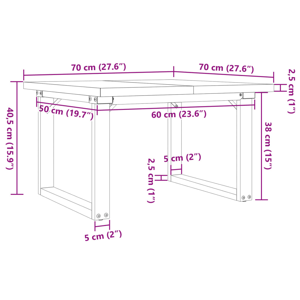 Table basse cadre en O 70x70x40,5cm bois de pin massif et fonte - XIOS