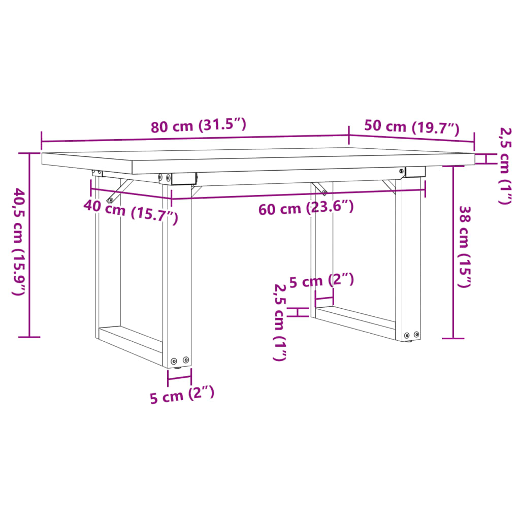 Table basse cadre en O 80x50x40,5cm bois de pin massif et fonte - XIOS