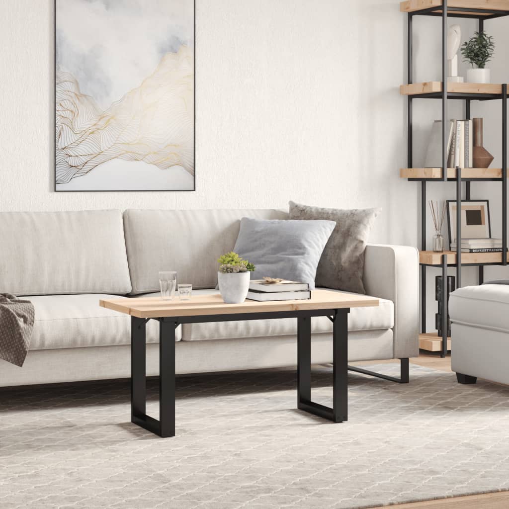 Table basse cadre en O 100x50x45,5 cm bois de pin massif fonte - XIOS