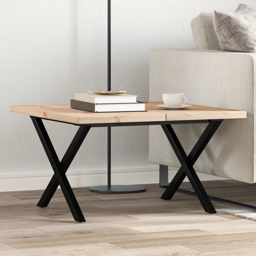 Table basse cadre en X 60x60x40,5cm bois de pin massif et acier - XIOS