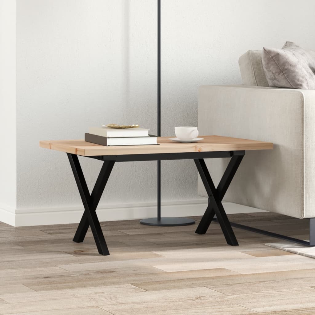Table basse cadre en X 80x50x40,5cm bois de pin massif et acier - XIOS