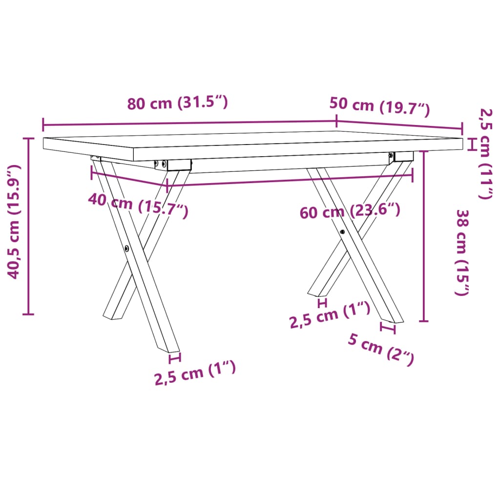 Table basse cadre en X 80x50x40,5cm bois de pin massif et acier - XIOS