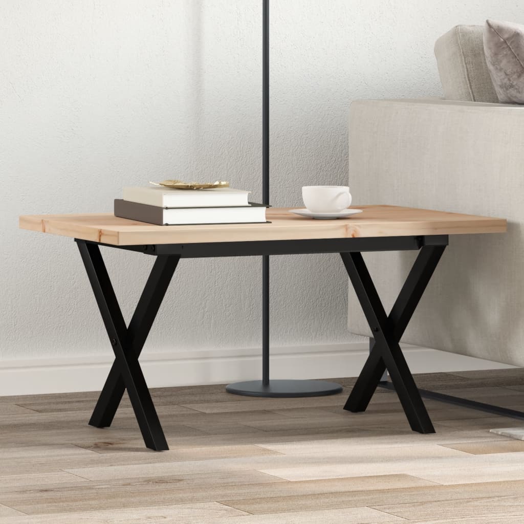 Table basse cadre en X 80x50x40,5cm bois de pin massif et acier - XIOS