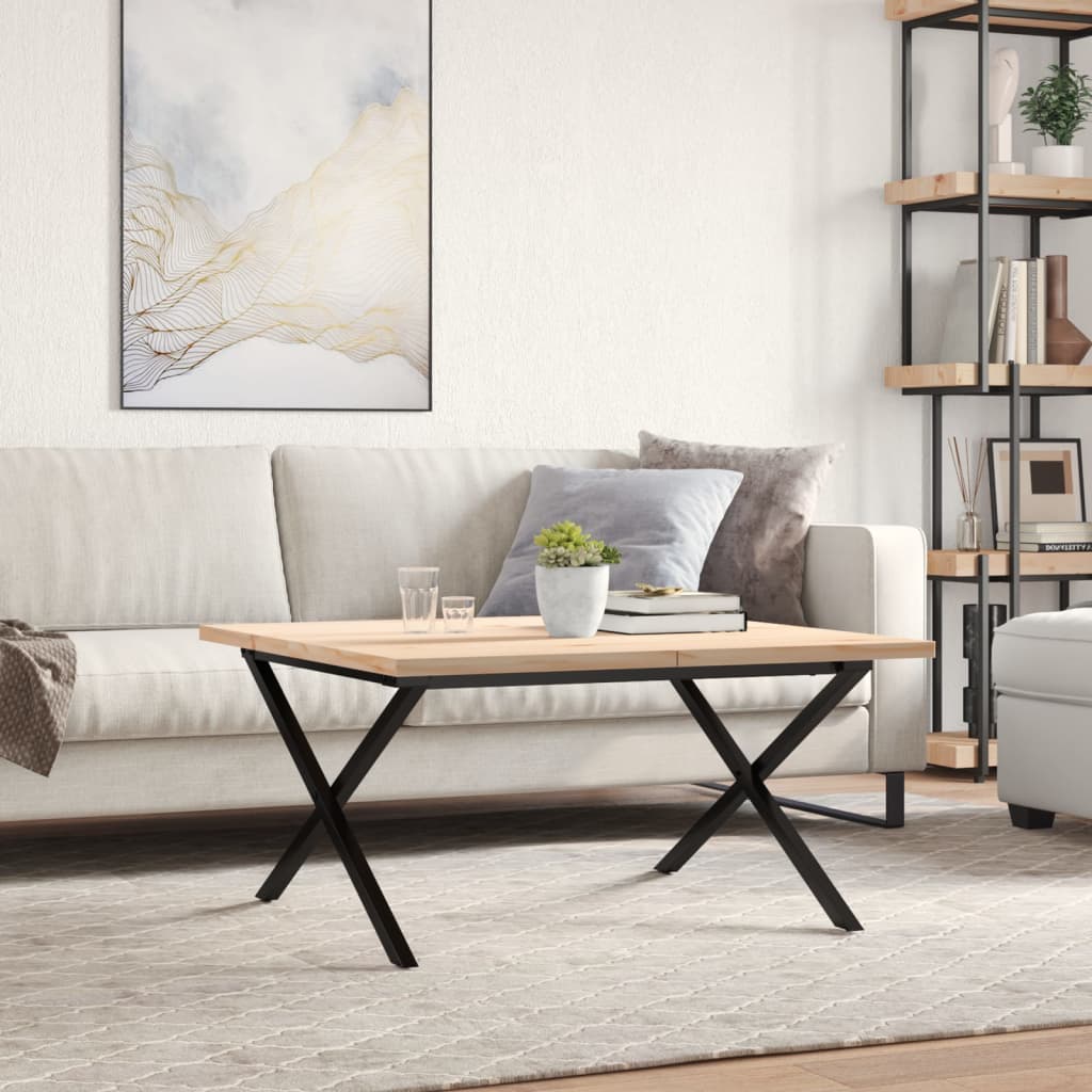 Table basse cadre en X 80x80x45,5cm bois de pin massif et acier - XIOS