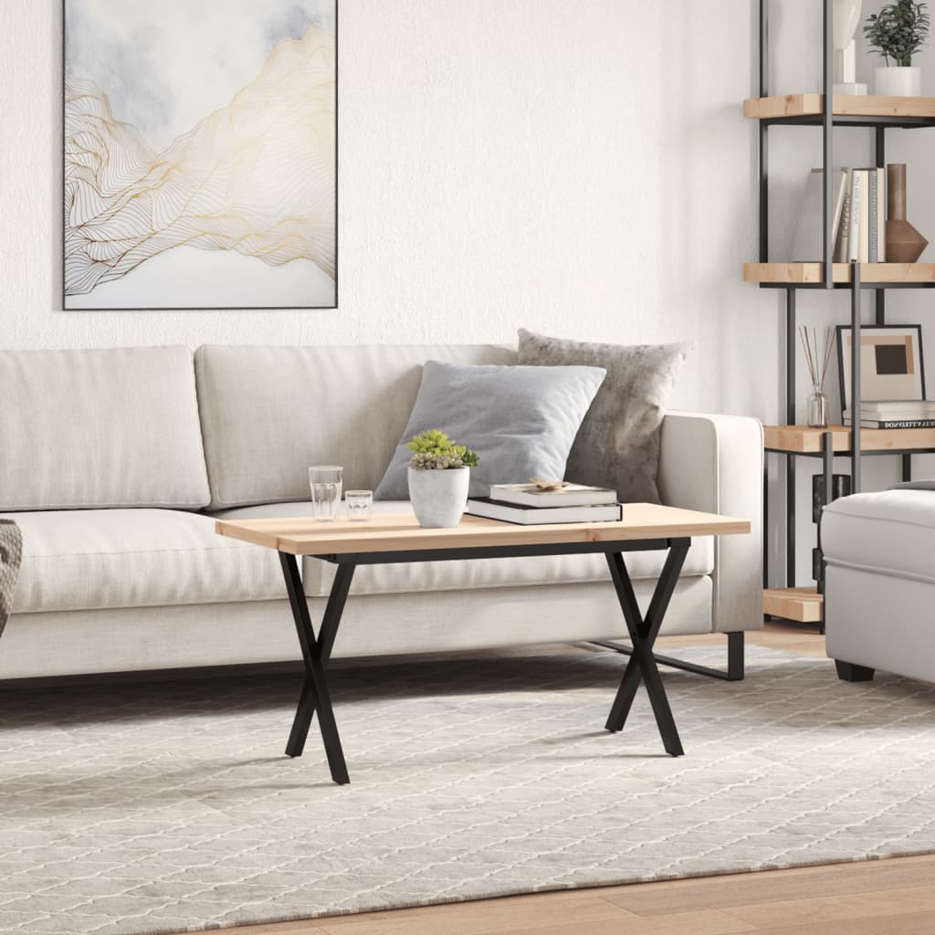 Table basse cadre en X 90x40x45,5cm bois de pin massif et fonte - XIOS