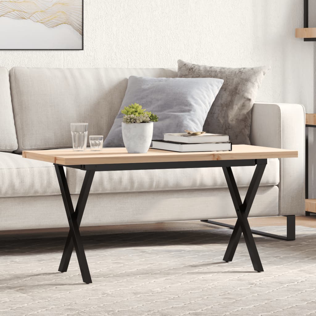 Table basse cadre en X 100x50x45,5 cm bois de pin massif fonte - XIOS