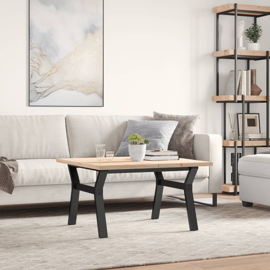 Table basse cadre en Y 80x80x45,5cm bois de pin massif et acier - XIOS