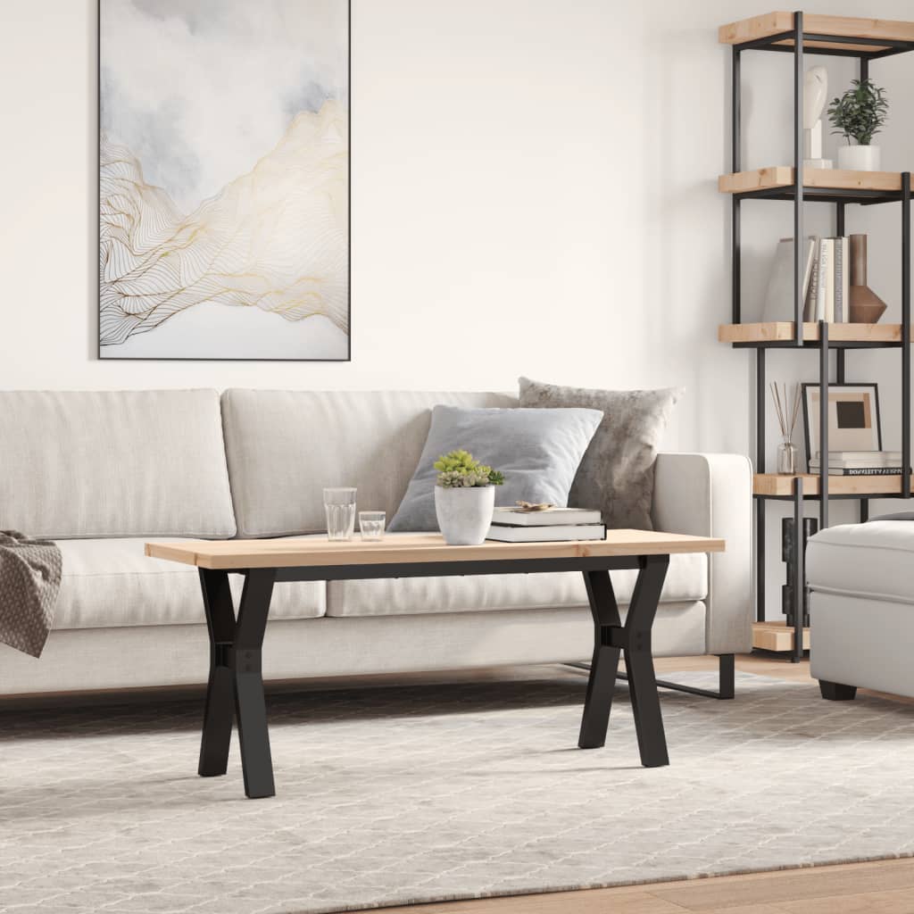 Table basse cadre en Y 110x40x45,5 cm bois de pin massif acier - XIOS