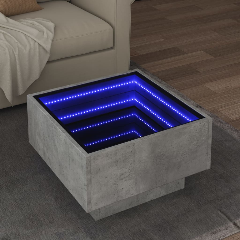 Table basse avec LED gris béton 50x50x30 cm bois d'ingénierie - XIOS