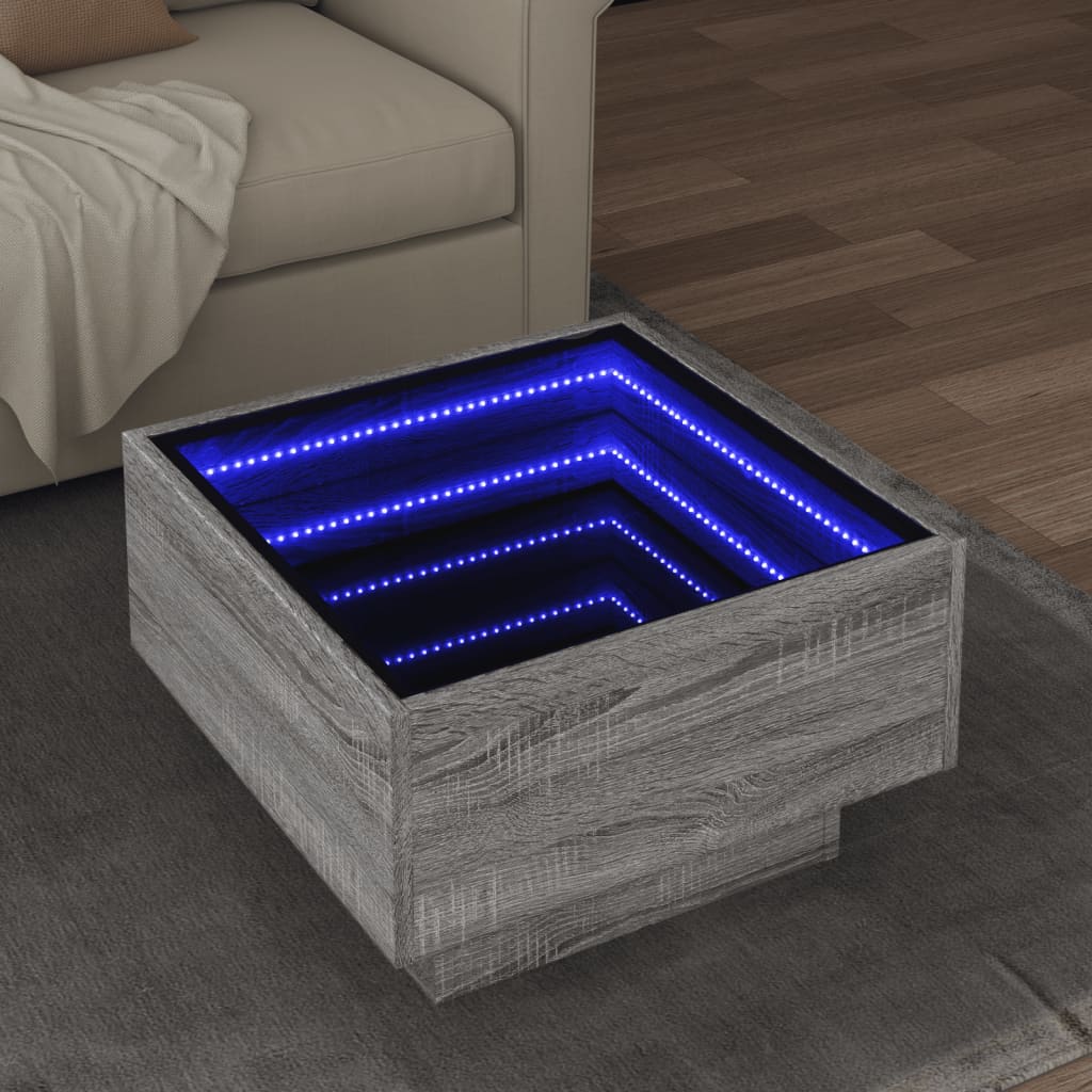 Table basse avec LED sonoma gris 50x50x30 cm bois d'ingénierie - XIOS