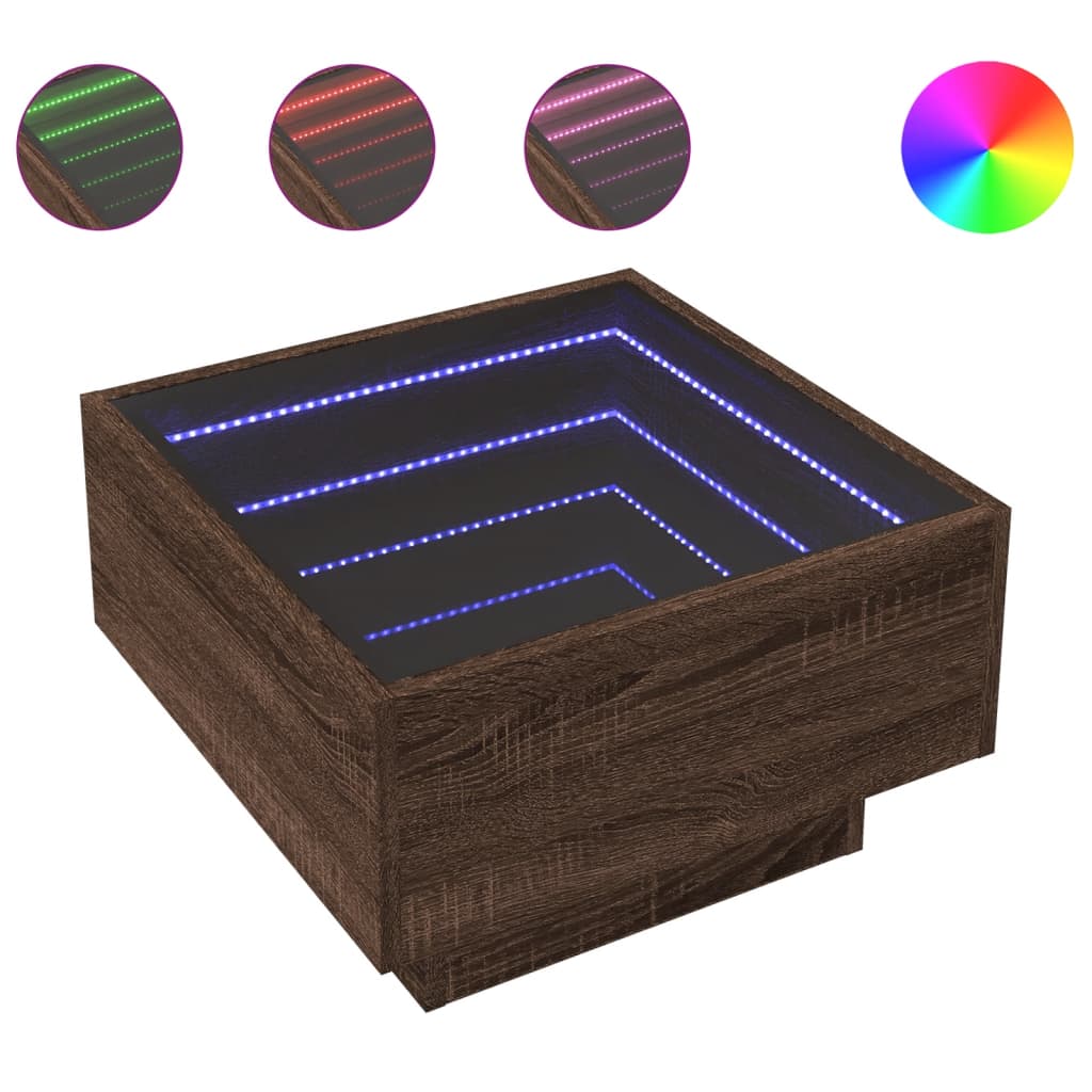 Table basse avec LED chêne marron 50x50x30 cm bois d'ingénierie - XIOS