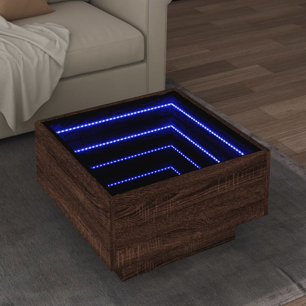 Table basse avec LED chêne marron 50x50x30 cm bois d'ingénierie - XIOS