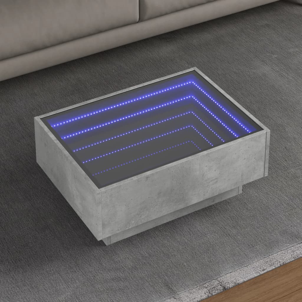 Table basse avec LED gris béton 70x50x30 cm bois d'ingénierie - XIOS