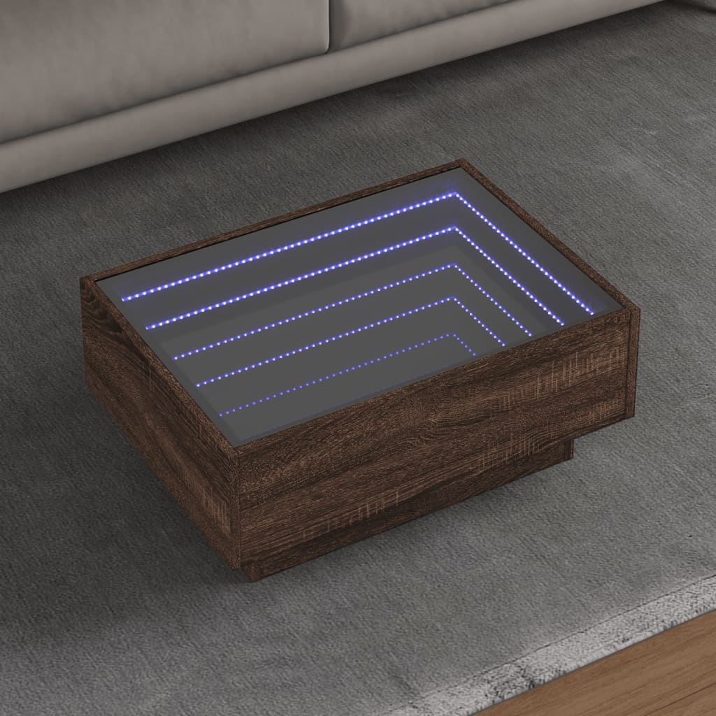 Table basse avec LED chêne marron 70x50x30 cm bois d'ingénierie - XIOS