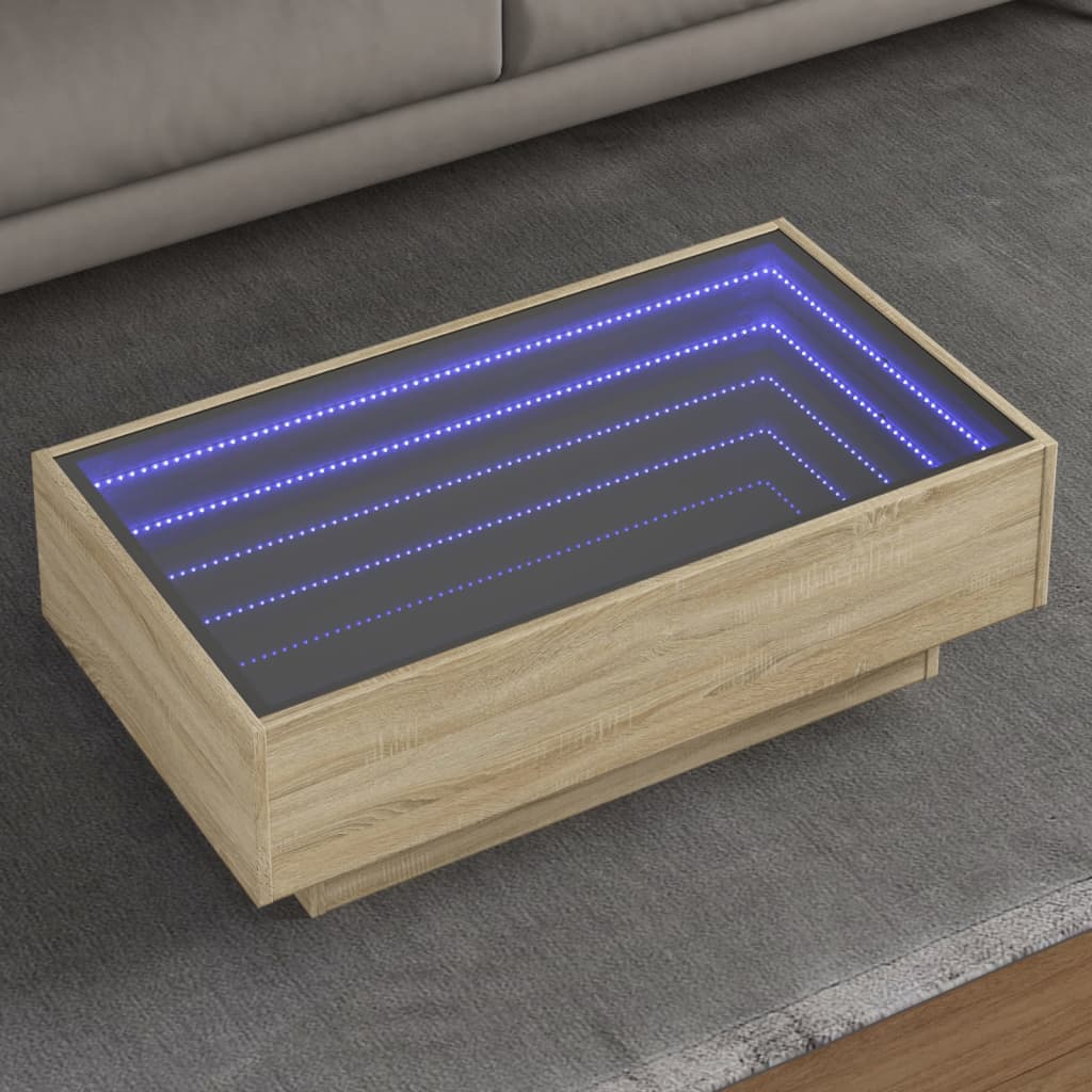 Table basse avec LED chêne sonoma 90x50x30 cm bois d'ingénierie - XIOS