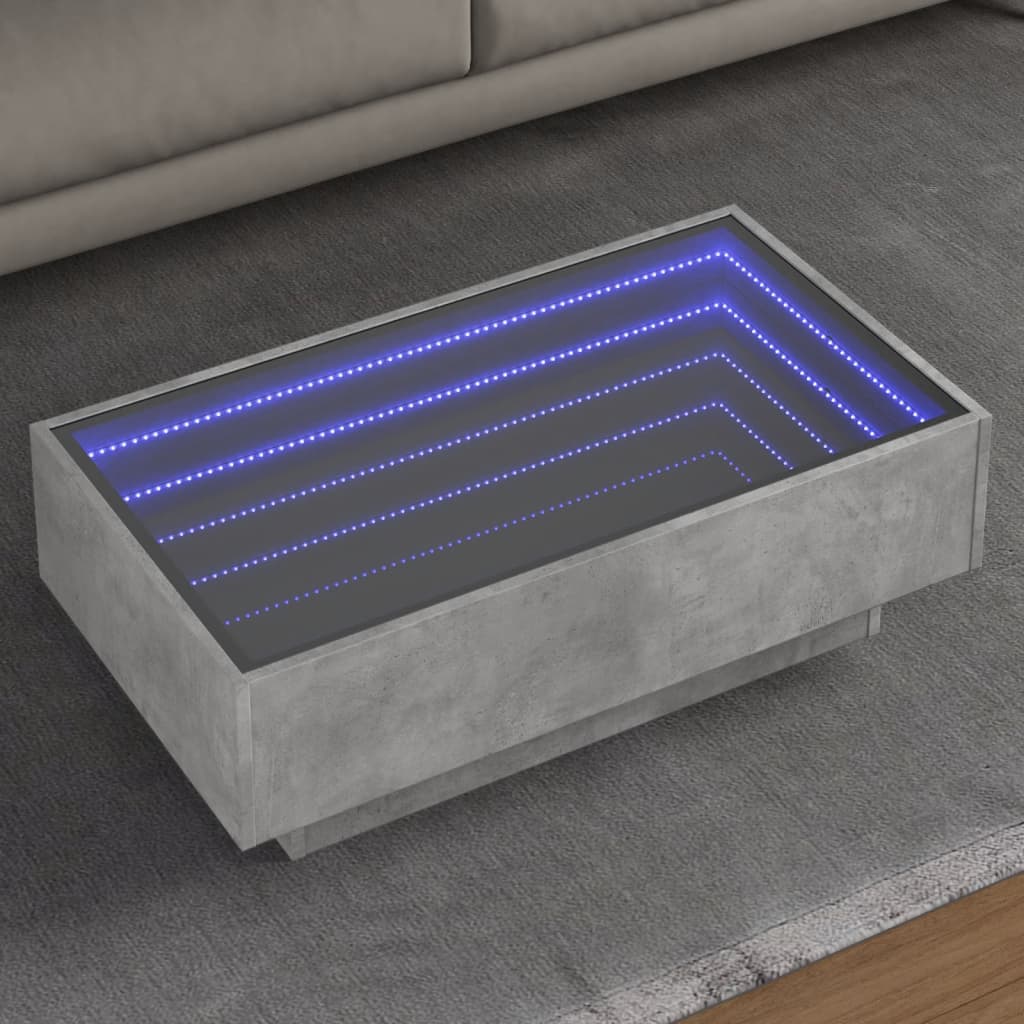 Table basse avec LED gris béton 90x50x30 cm bois d'ingénierie - XIOS