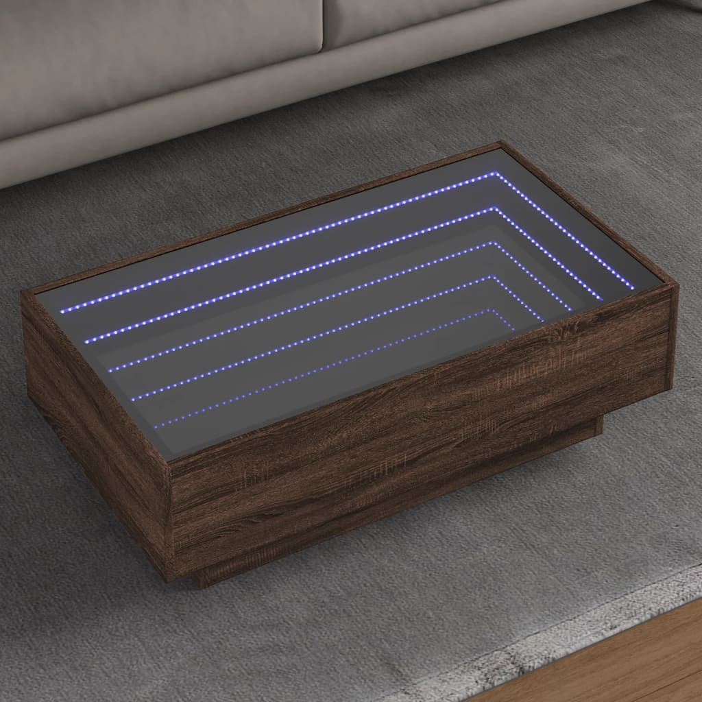 Table basse avec LED chêne marron 90x50x30 cm bois d'ingénierie - XIOS
