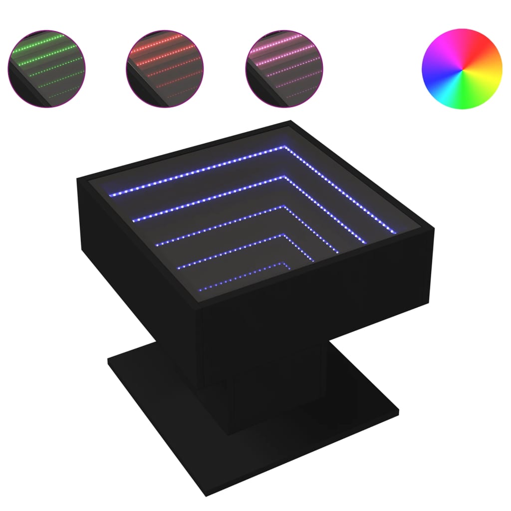 Table basse avec LED noir 50x50x45 cm bois d'ingénierie - XIOS