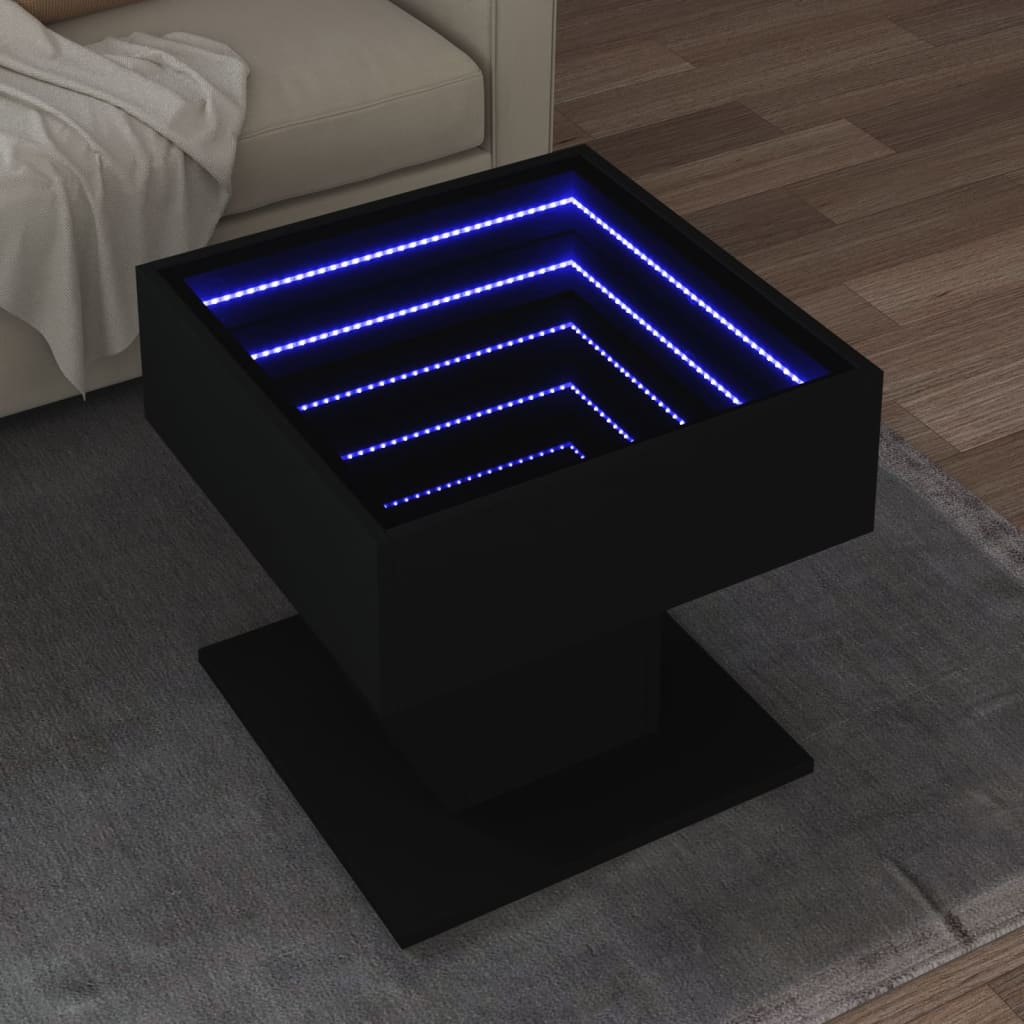 Table basse avec LED noir 50x50x45 cm bois d'ingénierie - XIOS