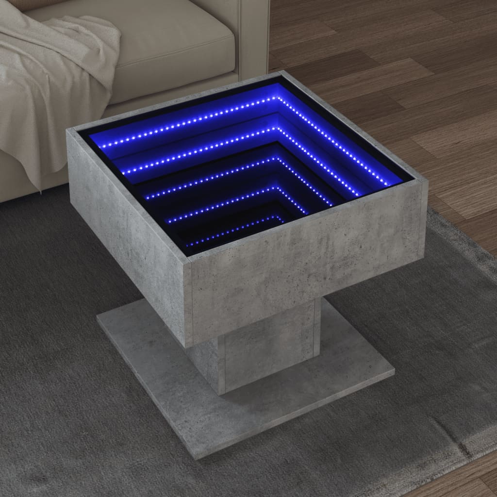 Table basse avec LED gris béton 50x50x45 cm bois d'ingénierie - XIOS