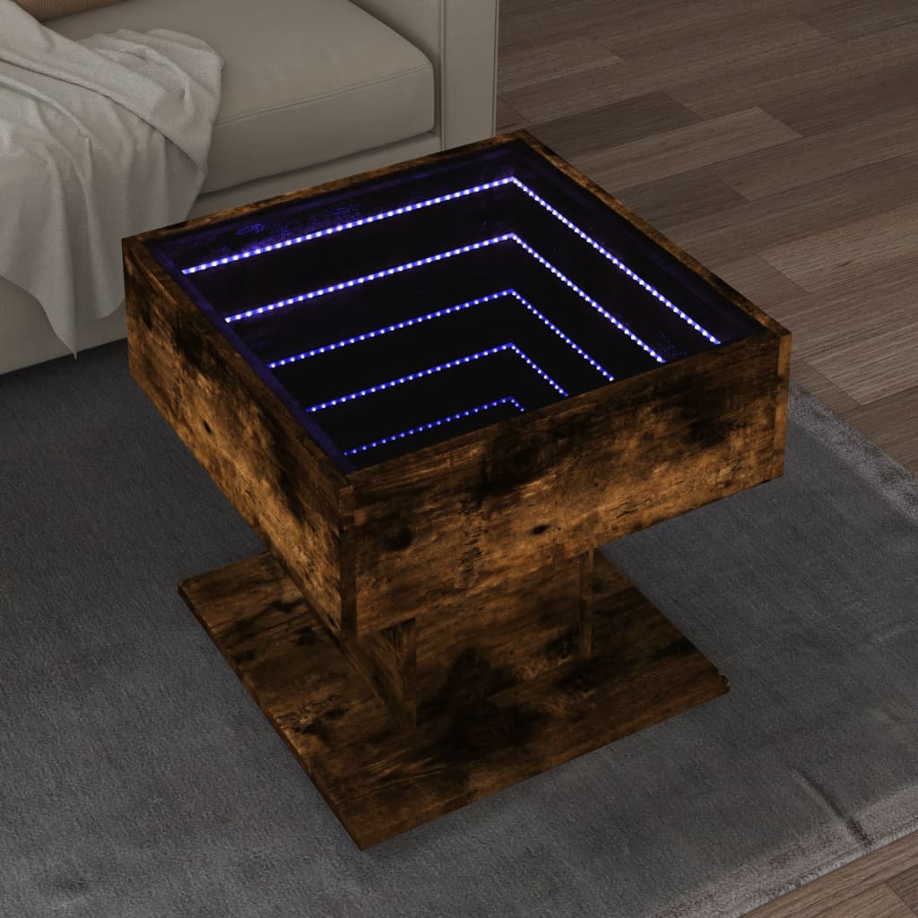 Table basse avec LED chêne fumé 50x50x45 cm bois d'ingénierie - XIOS