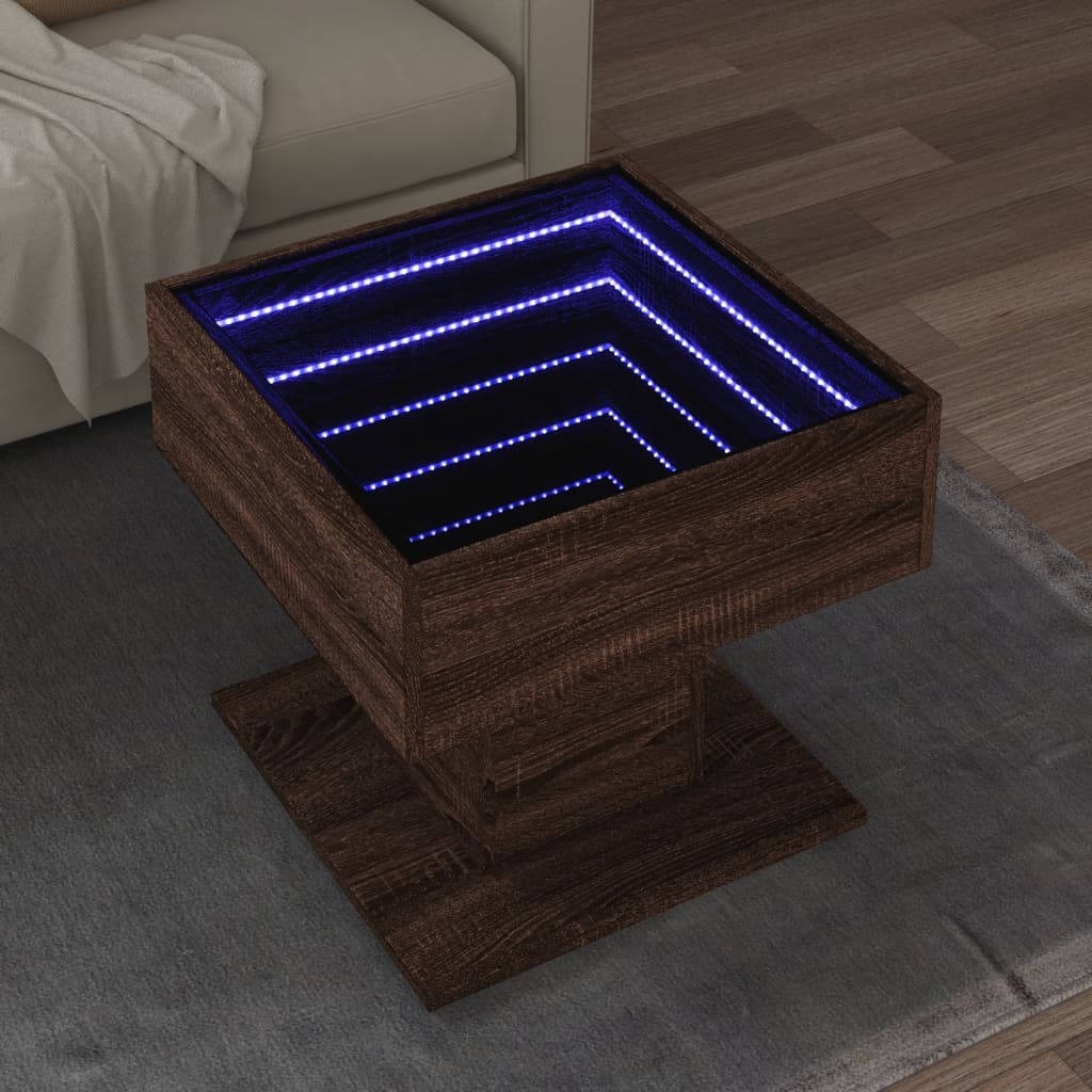Table basse avec LED chêne marron 50x50x45 cm bois d'ingénierie - XIOS