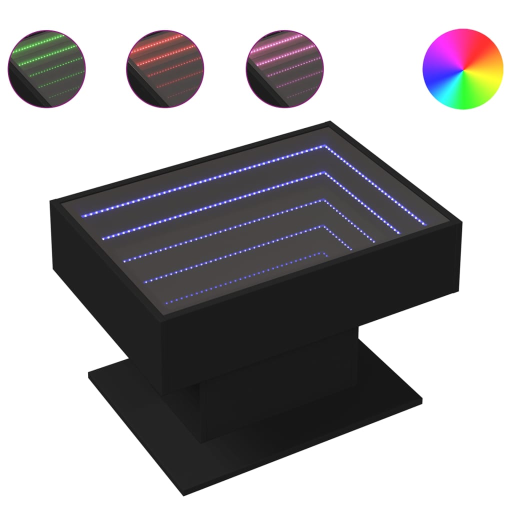 Table basse avec LED noir 70x50x45 cm bois d'ingénierie - XIOS