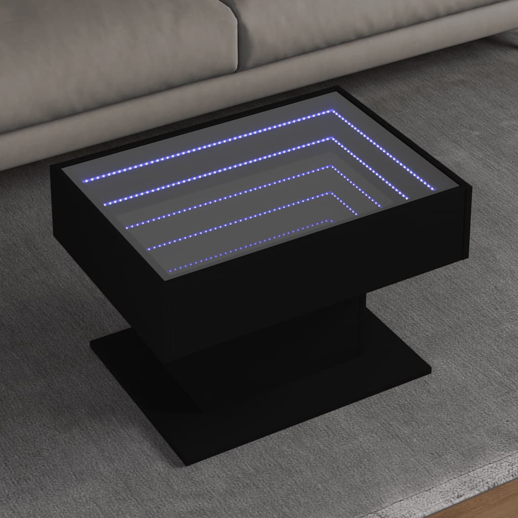 Table basse avec LED noir 70x50x45 cm bois d'ingénierie - XIOS