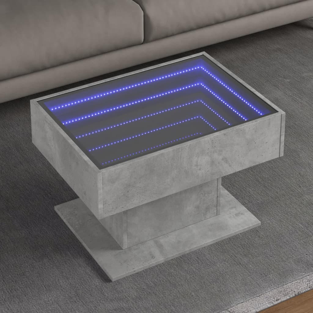 Table basse avec LED gris béton 70x50x45 cm bois d'ingénierie - XIOS