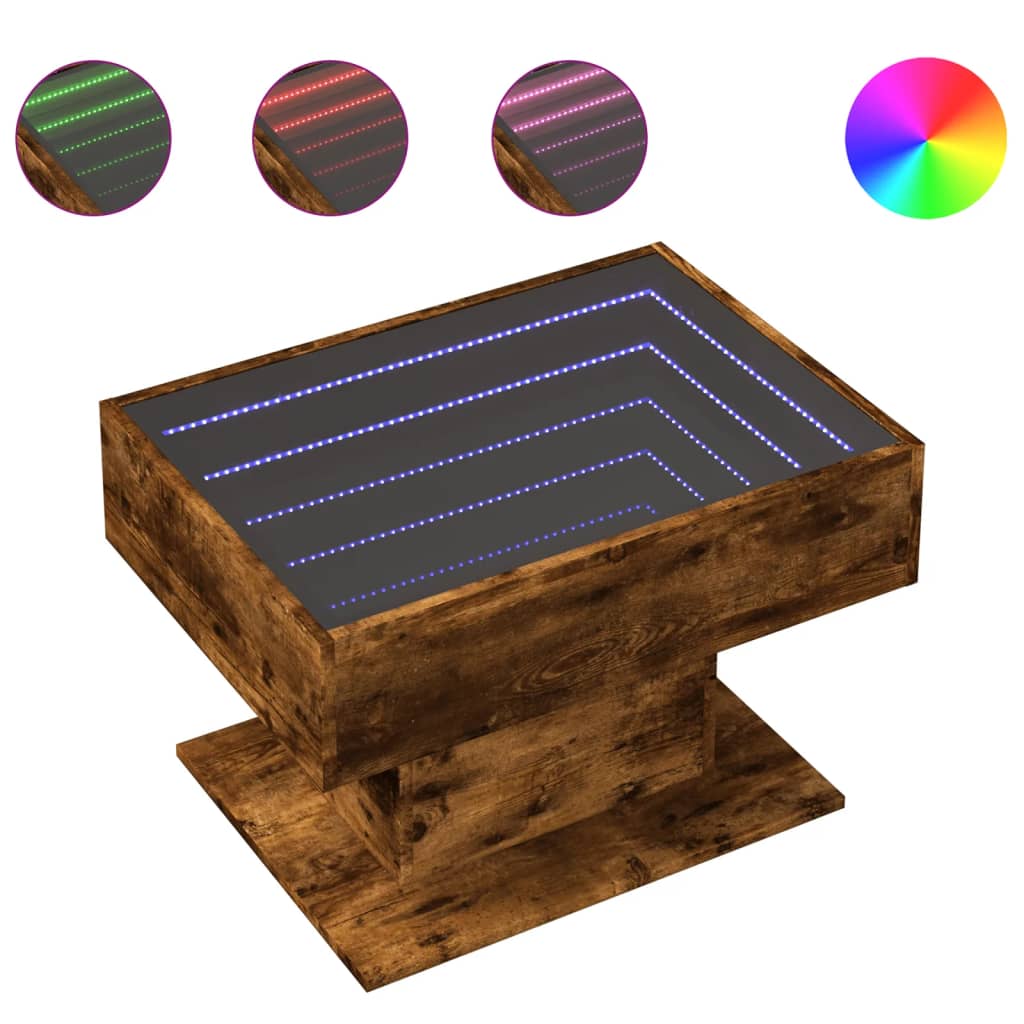 Table basse avec LED chêne fumé 70x50x45 cm bois d'ingénierie - XIOS