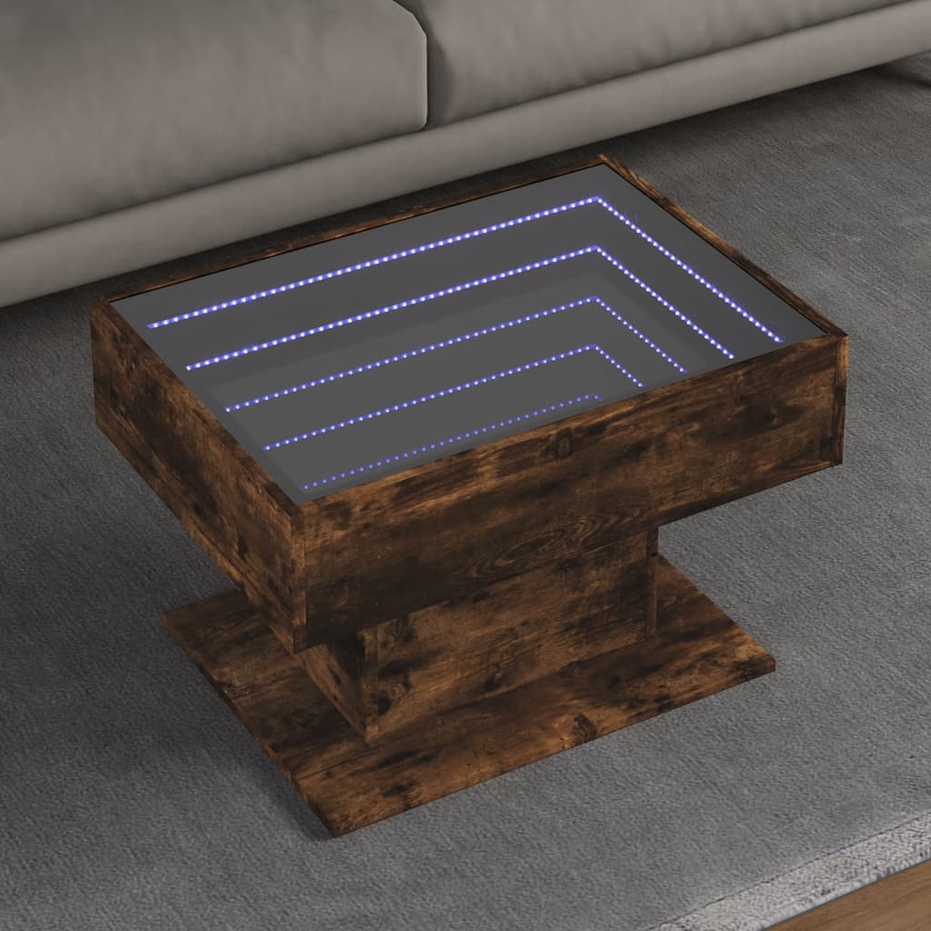 Table basse avec LED chêne fumé 70x50x45 cm bois d'ingénierie - XIOS
