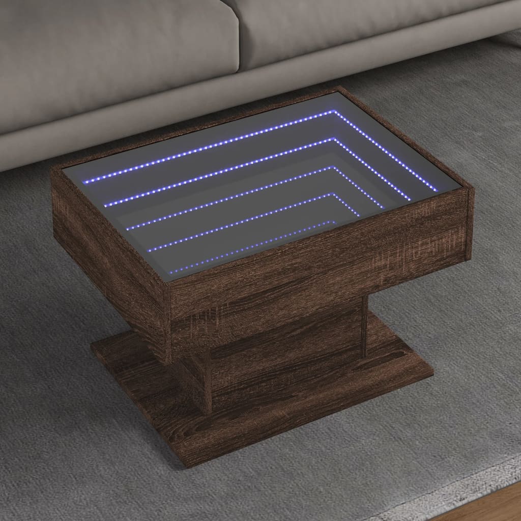 Table basse avec LED chêne marron 70x50x45 cm bois d'ingénierie - XIOS