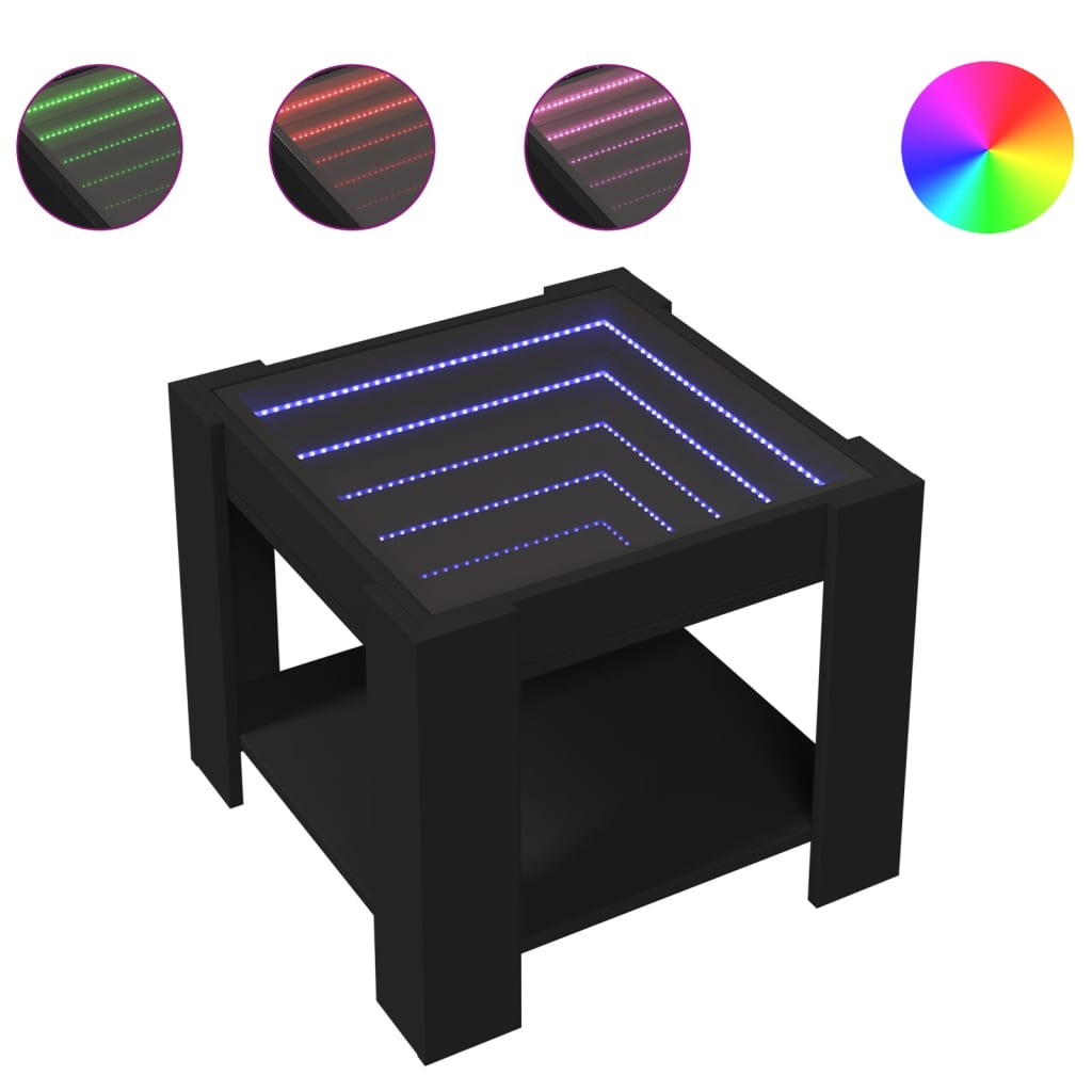 Table basse avec LED noir 53x53x45 cm bois d'ingénierie - XIOS