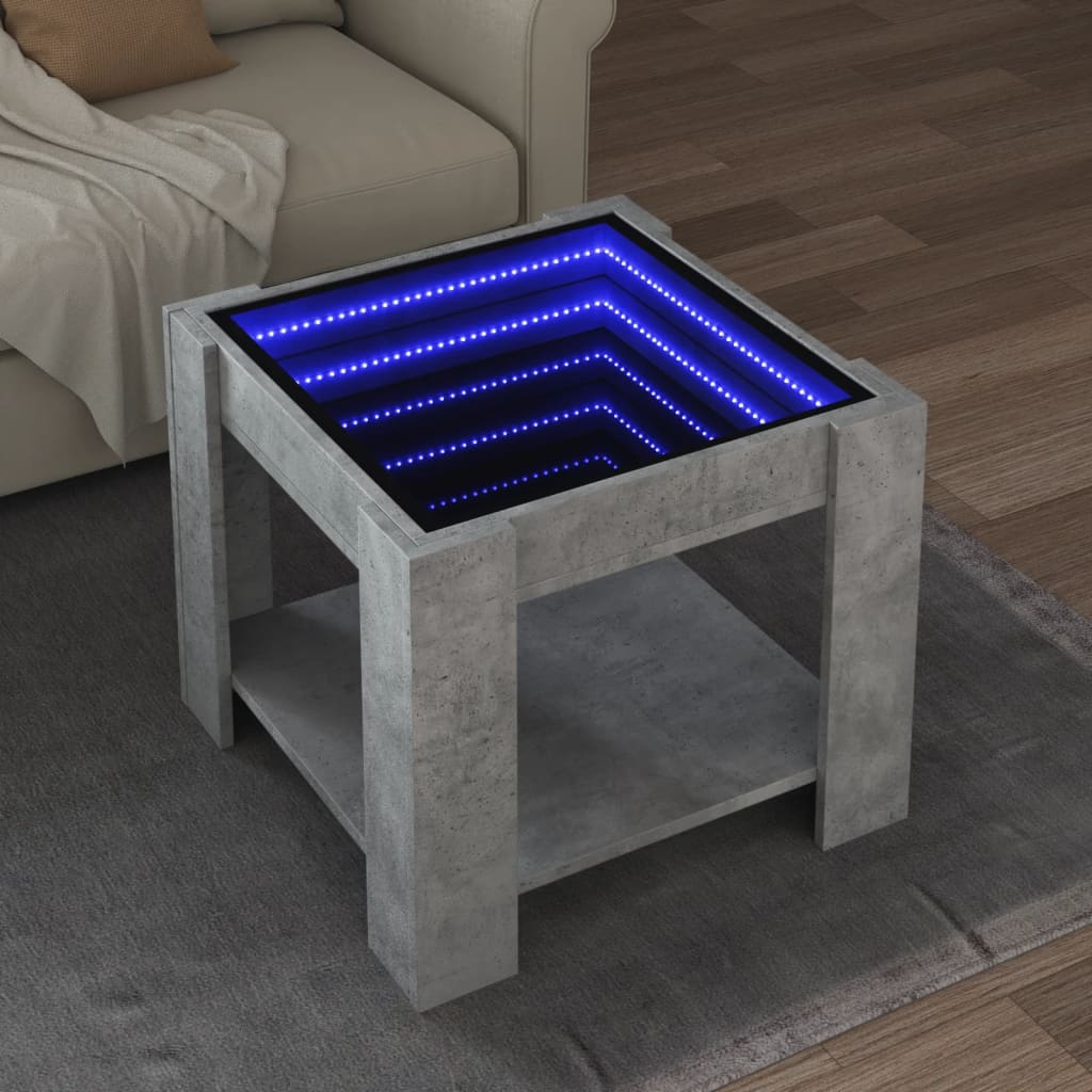 Table basse avec LED gris béton 53x53x45 cm bois d'ingénierie - XIOS