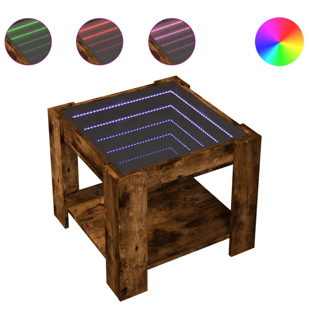 Table basse avec LED chêne fumé 53x53x45 cm bois d'ingénierie - XIOS